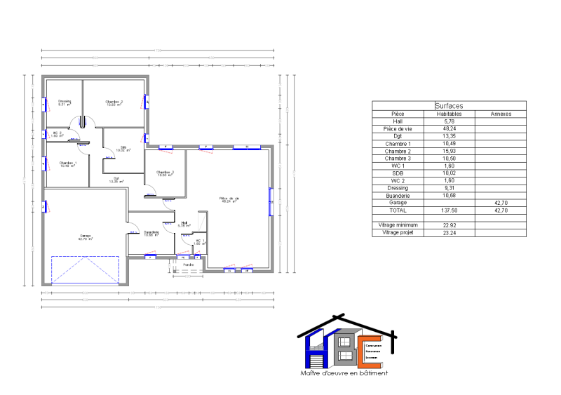 Plan maison moderne plain-pied en L Nancy