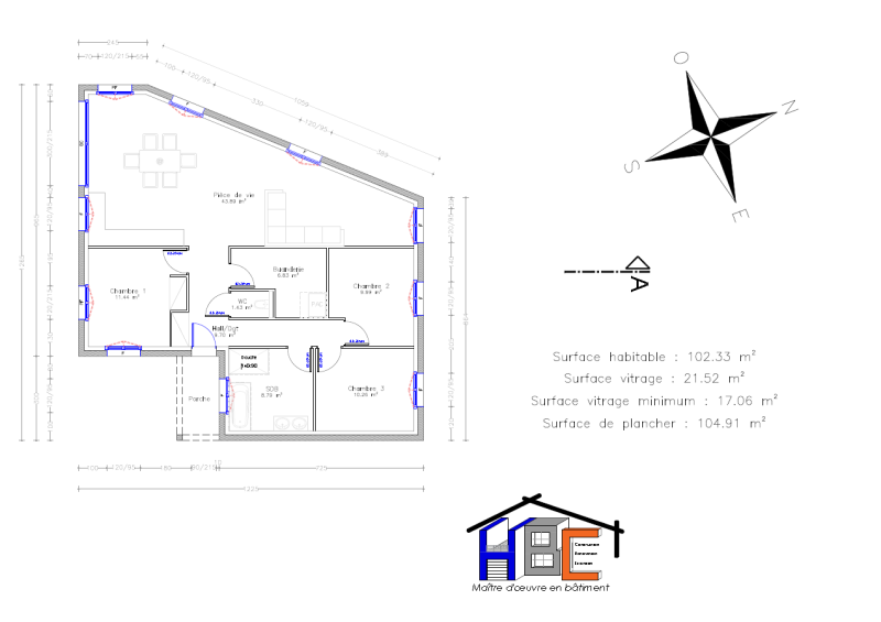 Plan intérieur maison plain pied Pagney-derrière-Barine